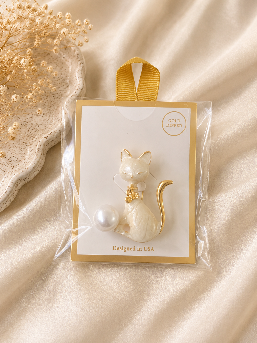 White Kitten Brooch Pin